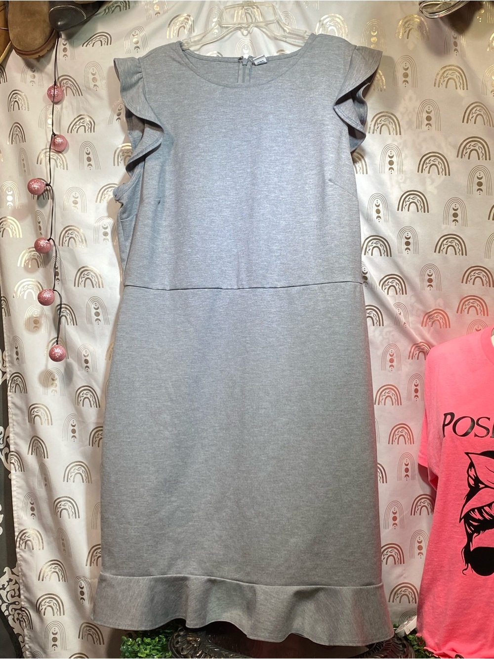 Old Navy Gray Ruffle Sleeve Midi Dress